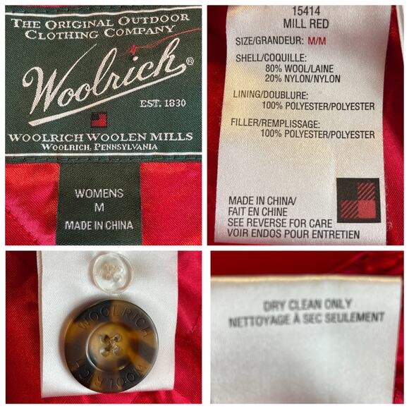 Vintage Woolrich Red Wool Double Breasted Outdoor Winter Classic Pea Coat M - Picture 10 of 12
